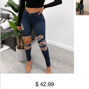 High waisted dark wash jeans